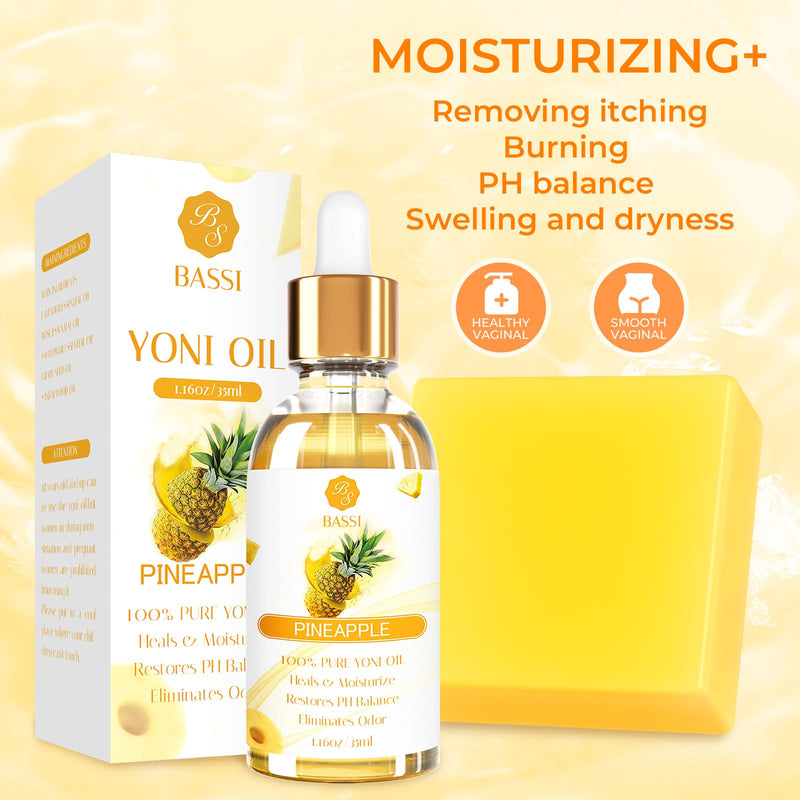 [Australia] - Feminine Wash & Yoni Oil & Yoni Soap Set for Women, Yoni Wash for Vaginal Ph Balance Remove Odor Moisturizing, 1.17 Fl.Oz Feminine Oil & 5.07 Fl.Oz Vaginal Wash 3.53oz Yoni Soap Bar, Pineapple Scent Wash Soap Oil 