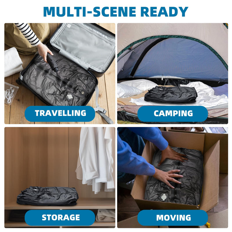Vacuum Compression Reusable Bags Space-Saving Waterproof Pump | Storage Bag for Luggage Packing and Carry on, Backpack & Closet Organization for Travel (Black, 20 in,35L) Black 20"