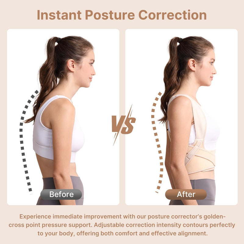 [Australia] - Fit Geno Posture Corrector for Women: Adjustable Lightweight Upper Back Brace for Neck Shoulder & Upper Back Pain Relief - Improve Posture Correct Hunchback Slouching Kyphosis Invisible Under Clothes (M/L Under Bust 32"-45") Beige Medium/Large 