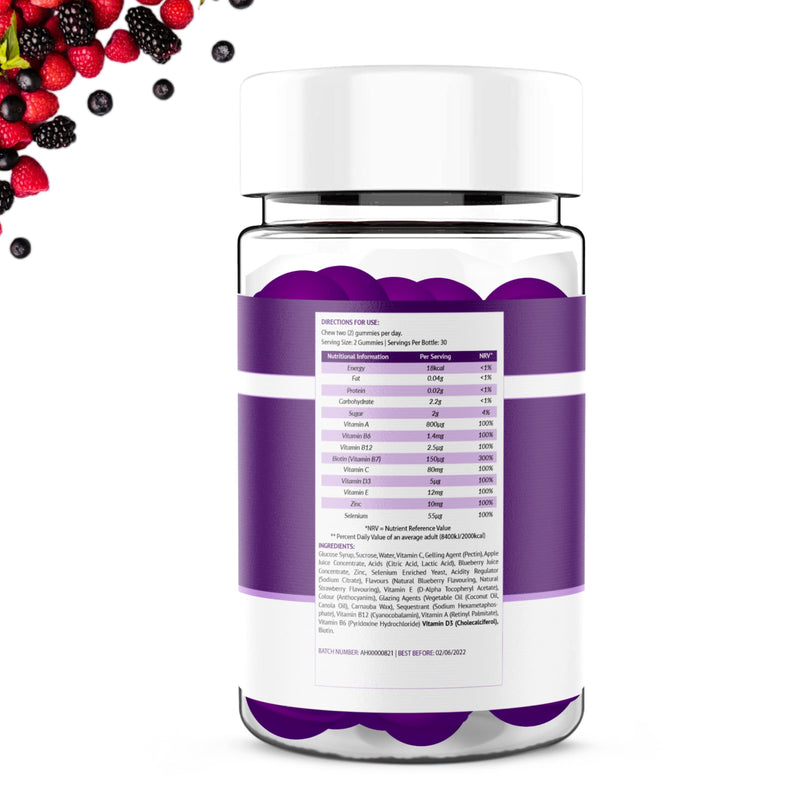 Hair, Skin & Nail Beauty Gummies - Biotin, Zinc, Vitamin D3, Selenium, Vitamin C - 60 Vegetarian Berry Chewable Vitamins - Multivitamins & Minerals Supplement - Gluten, Dairy, Soy & GMO Free