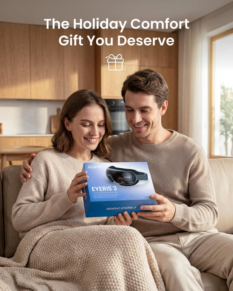 RENPHO Eyeris 3 Eye Massager with Heat and Cooling, Massaging Eye Mask | Voice Control, Vibration & Compression Massager for Dry Eyes & Head Tension, FSA Eligible HSA, Gifts for Women & Men Black