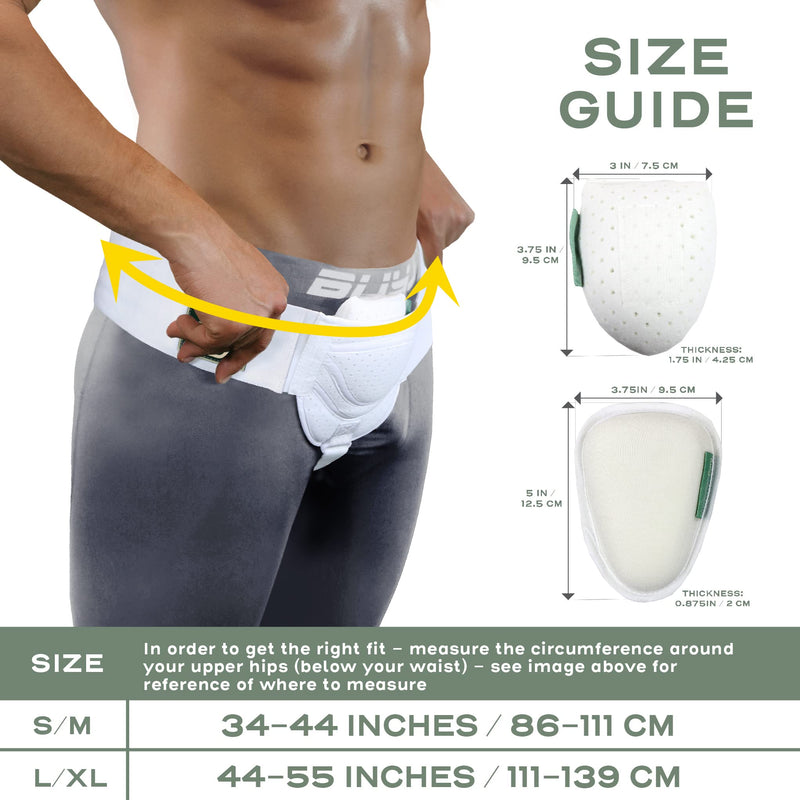 [Australia] - Inguinal Hernia Support Belt for Men & Women with 2 Compression Pads - Hernia Belt for Men Inguinal - for Left or Right Side Inguinal Hernias I Hernia Belts for Men Truss Support S/M S/M (30 - 44 IN) 