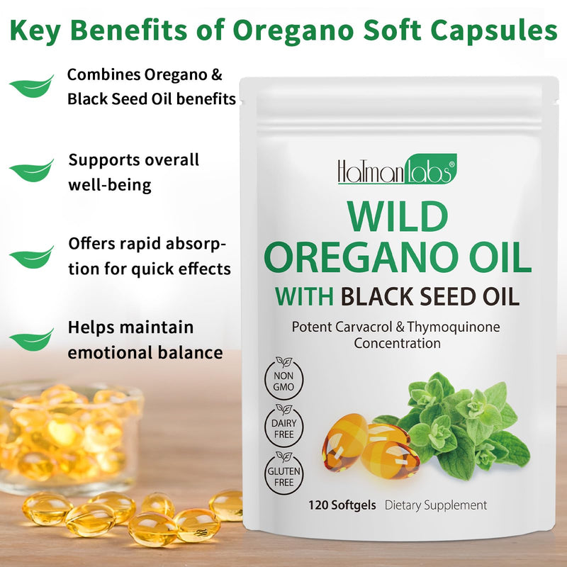 [Australia] - Oil of Oregano Softgels,Oregano Oil Capsules Organic,2-in-1 6000mg Oil of Oregano with Black Seed Oil 200mg,Oregano Oil with Black Seed Oil Softgels,120 Softgel Capsules 1 Count (Pack of 1) 