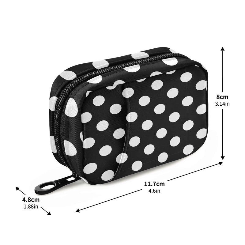 Polka Dot Black Pill Organizer Case Modern 7 Day Travel Pill Box with Zipper Portable Weekly Vitamin Medicine Supplement Holder Pouch Bag