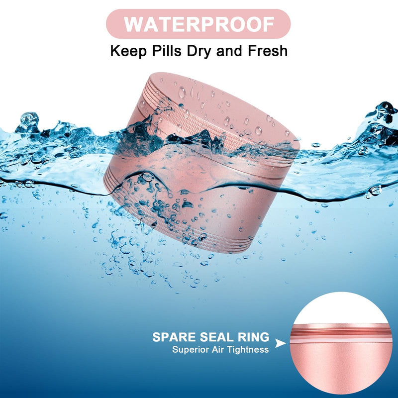 Metal Pill Box Daily - Single Portable Travel Pill Container for Purse | Waterproof Pill Case for Vitamins, fish Oil, Medicine, Cute Pill Holder Organizer, Big Size Pink L