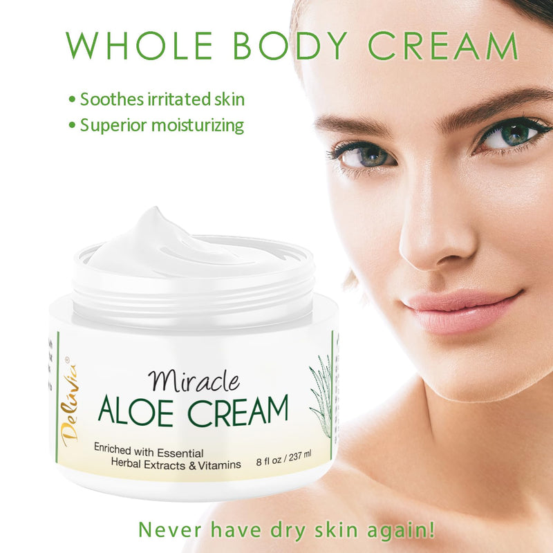 Deluvia Miracle Aloe Cream | Face & Body Moisturizer with Vitamin E & Organic Aloe Vera | Hydrating, Soothing for Dry Skin, Anti-Wrinkle, Acne Scars, Rosacea, Psoriasis, Eczema - 2 Pack | Hydrating for Dry, Itchy Skin, Problem Skin, Anti-Wrinkle, Sooth...