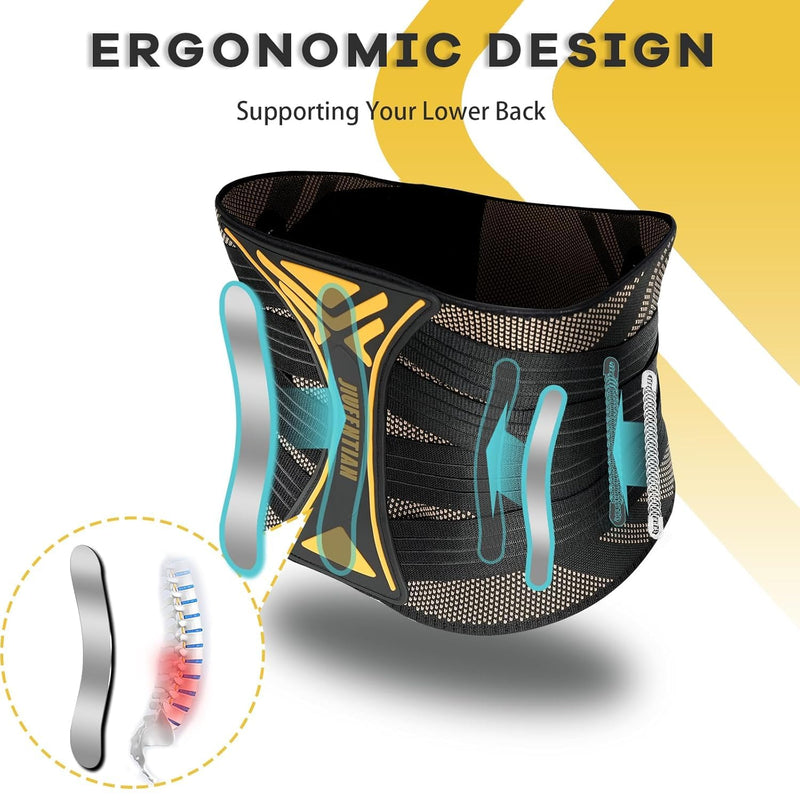 [Australia] - JIUFENTIAN Copper Back Braces for Lower Back Pain with Support System - Lower Back Brace for Herniated Disc,Lumbar supports for Sciatica, Scoliosis,Heavy Lifting and Work(Large) Copper Nylon Large 
