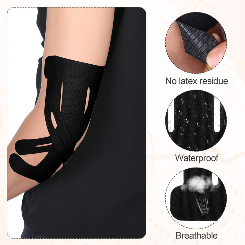 20 Count Pre-Cut Kinesiology Tape for Elbow, Precut Muscle Tapes Strips for Elbow Waterproof Breathable Hypoallergenic Latex-Free, Elastic Cotton Sports Athletic Tapes for Elbow Pain Relief & Support Black