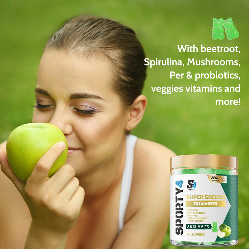 Super Green Gummies no creatine | 60 Vegan Multivitamin Gummies | Blend of 8 Botanicals | with Vitamin B12, B3, B6, B5 & Folic Acid |