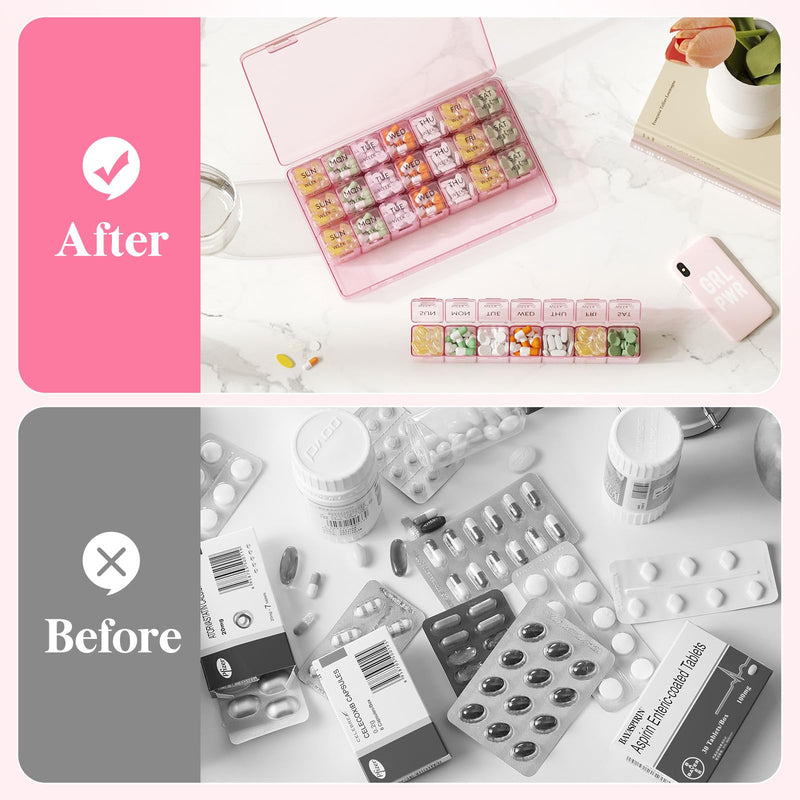 Lifewit Monthly Pill Organizer, 28 Day Pill Box, 4 Weeks One Month Vitamin Cases, Large Compartments Medicine Organizer for Fish Oils, Supplements, 28 Grids, Pink