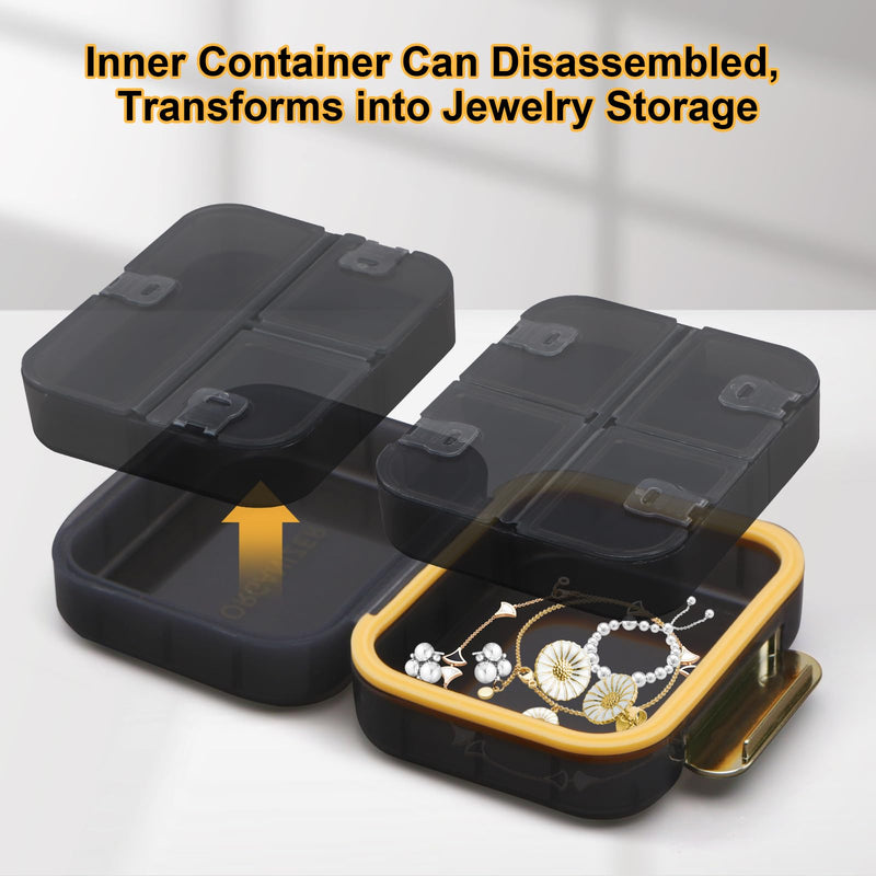 Toplive 7 Compartments Portable Pill Organizer Travel Medicine Pill Organizer, Moisture Proof Small Pill Case Pocket Pill Holder Daily Pill Container Box for Fish Oil Vitamins, Black