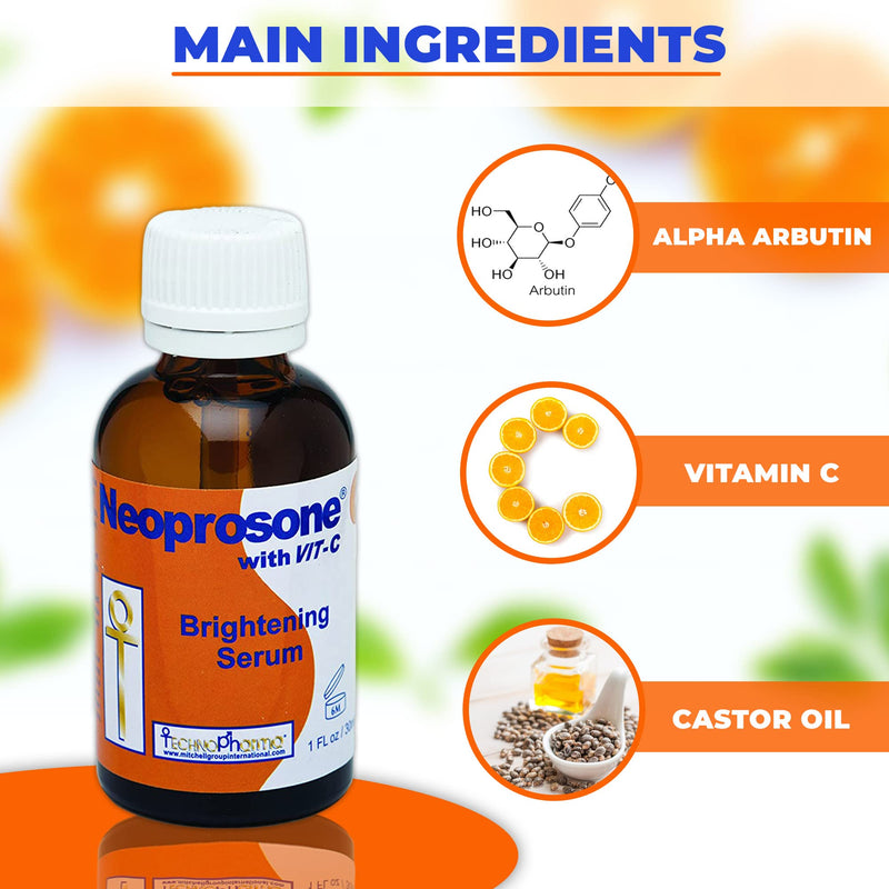 Neoprosone, Vitamin C Serum for Face | 1 Fl oz / 30ml | Brightening Serum For Dark Circle, Wrinkles | with Alpha Arbutin and Castor Oil (Pack of 2) 1 Fl Oz (Pack of 2)