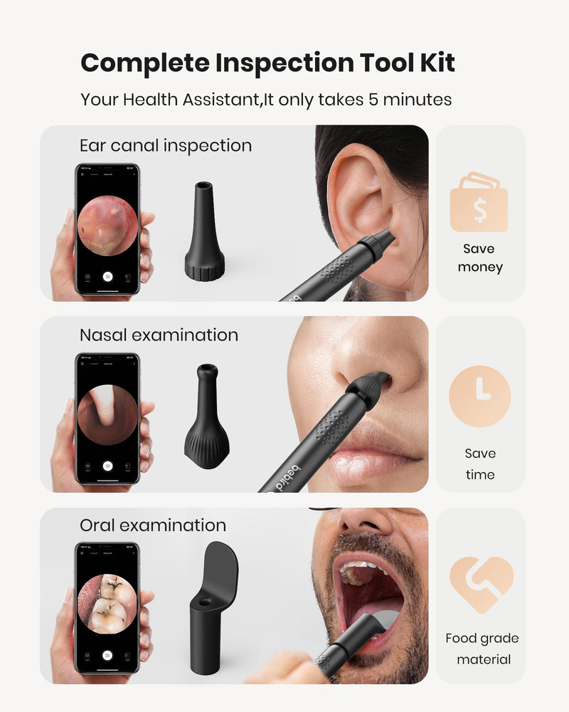 [Australia] - BEBIRD R1 Ear Wax Removal Tool - Spade Ear Cleaner with Ear Camera, 1080P Ear Scope, Earwax Remover Picker with 10 Replacement Tips Ear Pick with 6 LED Light for Earwax Cleaning, Support iPhone, Black 