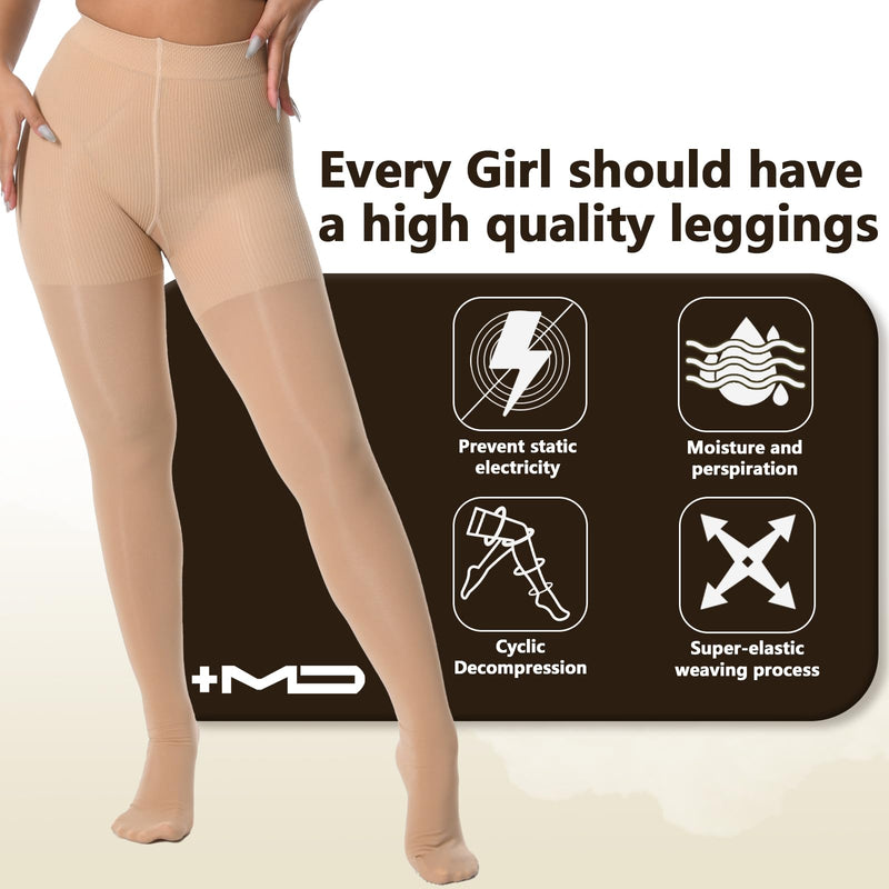 [Australia] - +MD Medical Compression Pantyhose for Women,Closed Toe 15-20mmHg Graduated Compression Support Tight,Black/Nude High Waist Compression Stocking Medium/Large (Pack of 1) Nude 