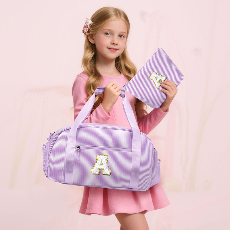 YOOLIFE Initial Travel Duffle Bag Overnight Bag Weekender Gym Bag Purple A | Birthday Gifts for 7 8 9 10 11 12 13 Year Old Girls, Travel Duffle Bag, Shoe Compartment, Overnight Weekender Bag