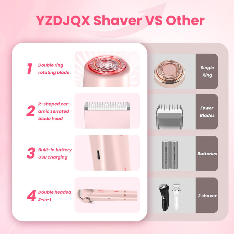 [Australia] - Bikini Trimmer for Women-2 in 1 Dual Head Electric Razors,IPX7 Waterproof Bikini Electric Shaver,Dry & Wet Use Painless Bikini Shaver,Pubic Hair Trimmer for Private Area & Body Hair, Pink 