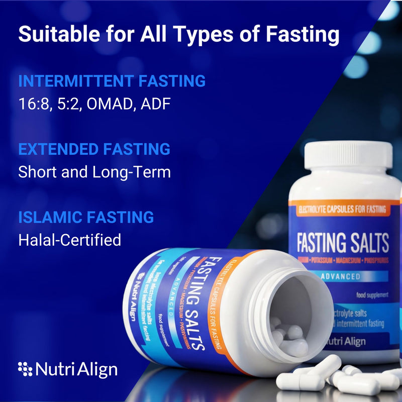 Nutri-Align Fasting Salts Electrolytes Advanced, 120 Capsules | Sodium Potassium Magnesium Phosphorus | Pure Fasting Electrolytes | Sugar Free & Filler Free | Made in The UK