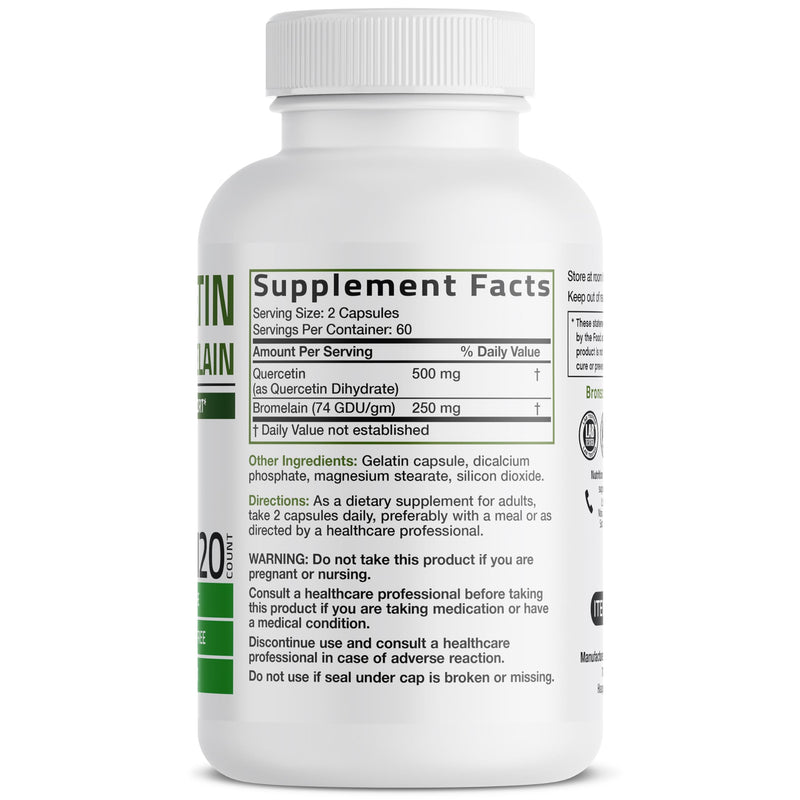 Bronson Quercetin with Bromelain 2-in-1 Wellness Support, 120 Capsules | Antioxidant & Immune Support, Non-GMO, Gluten-Free & Soy-Free 120 Count (Pack of 1)