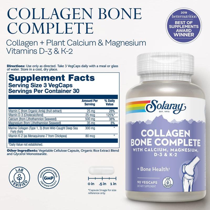[Australia] - Solaray Collagen Bone Complete | Advanced Bone Matrix Formula with Plant Calcium & Magnesium | 30 Servings | 90 VegCaps 