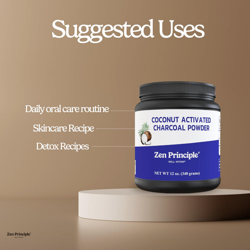[Australia] - Zen Principle Coconut Activated Charcoal Powder. Whitens Teeth, Rejuvenates Skin and Hair, Supports Better Digestion. USA-Owned Producers, Free Scoop, 12 Oz 12 Ounce (Pack of 1) 