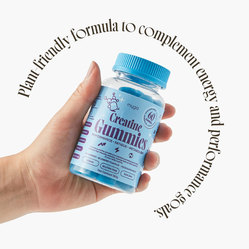Myga Creatine Gummies – 5000mg Creatine Monohydrate Supplement with Betaine & Vitamin B12 – Vegan, Gluten-Free, Natural – Blueberry, 60 Gummies