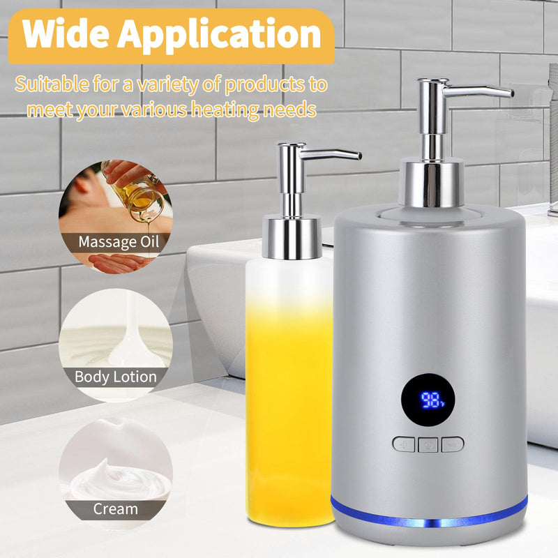 [Australia] - Massage Oil Warmer with 2 Bottles, Professional Electric Lotion Warmer Bottle, Digital Display, Rapid Heating, Automatic Massage Oil Heater for Salon Spa Massage (Silver) Silver 