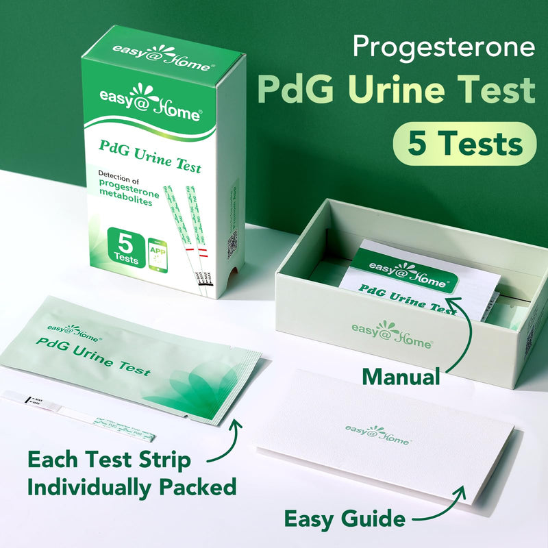 Easy@Home PdG Test Strips: 5-Pack Progesterone Urine Tests | Track Ovulation Insights with Progesterone Test Strips, At Home Fertility Test for Women with Premom Ovulation App 5 Count (Pack of 1)