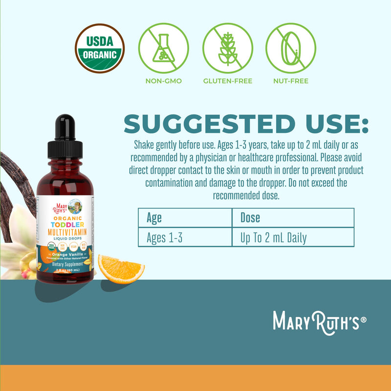 MARYRUTH'S Organic Toddler Multivitamin Drops with Iron,Vegan,30 Servings | Vegan, 30 Servings Toddler Multi + Iron