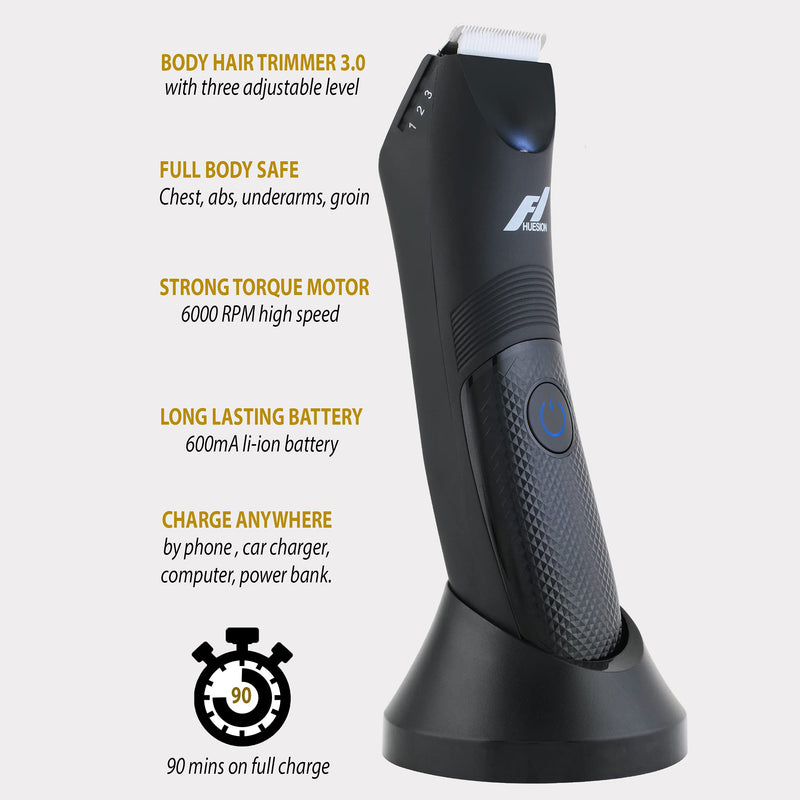 [Australia] - Fhuesion® Manscape Trimmer for Men -IPX7 Waterproof Ball Trimmer w/Light & Ceramic Blade, Body Groomer for Pubic/Body/Groin Grooming, Electric Razor Shavers USB-C Charging, No Nicks, Gifts for Him 