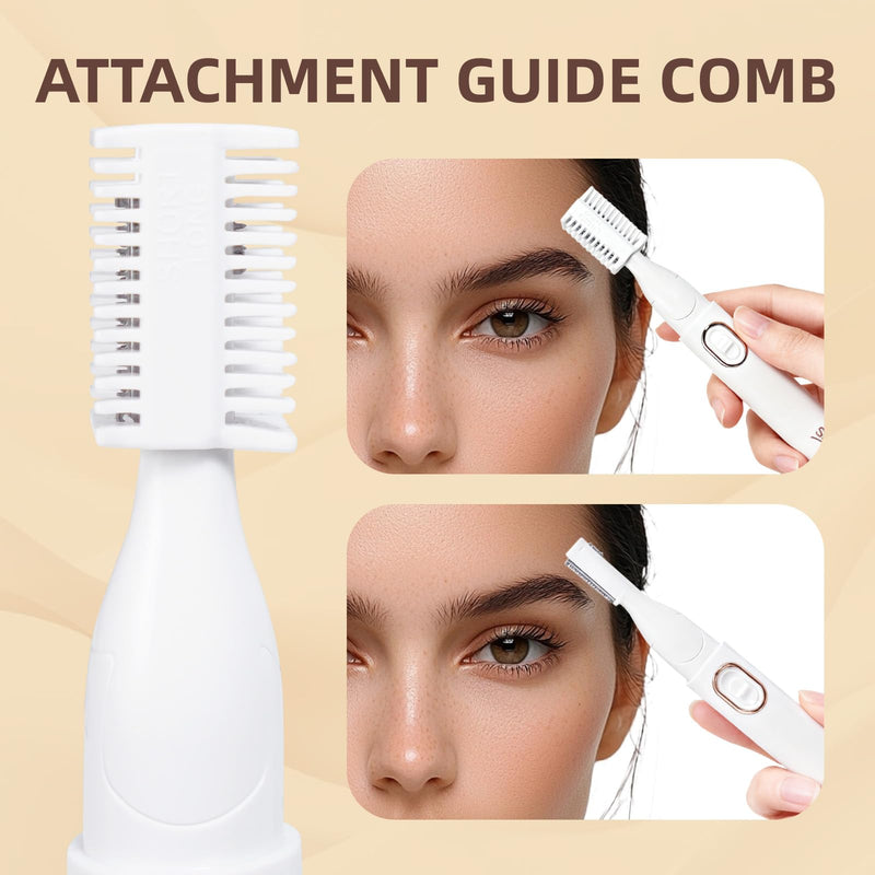 2025 Eyebrow Trimmer Facial Shaver for Women - Painless Facial Hair Remover, Mini Personal Grooming Tool with Combs White