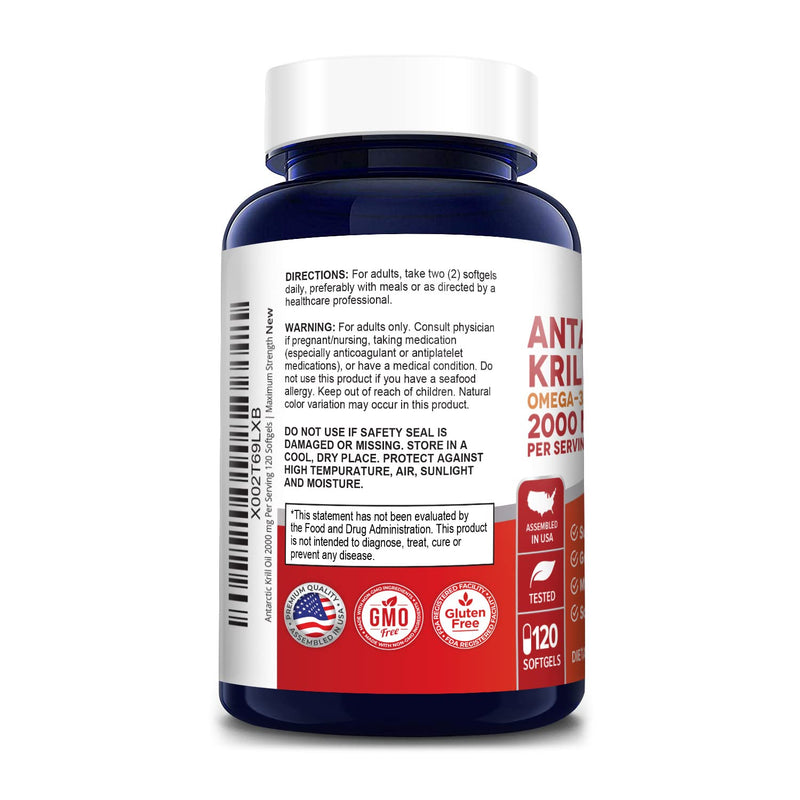 [Australia] - NusaPure Antarctic Krill Oil 2000 mg 120 Softgels, Omega-3 EPA 360mg, DHA 240mg, Astaxanthin Supplement Sourced from Krill 800ppm 