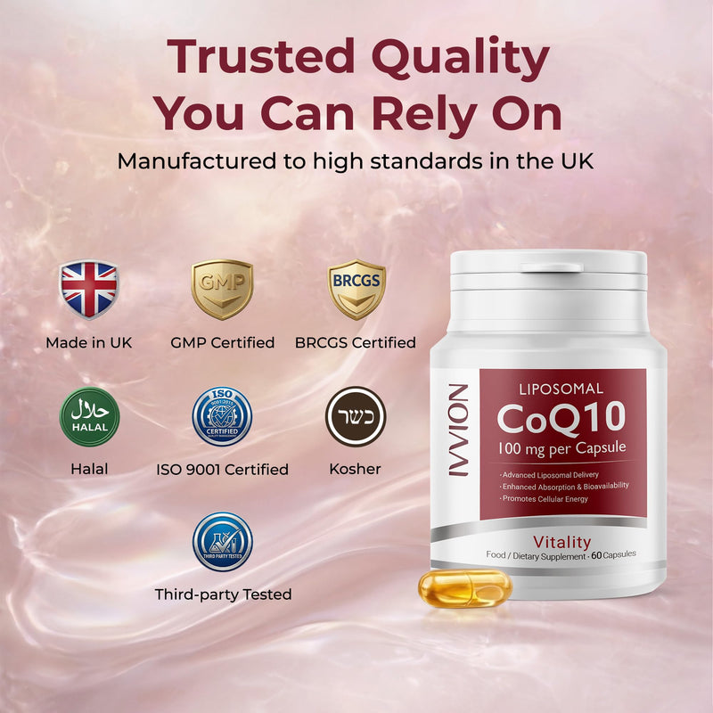 Liposomal CoQ10 100mg – Advanced Liposomal Delivery for Enhanced Absorption, Supports Cellular Energy & Heart Health, Vegan Non-GMO Coenzyme Q10, 60 Capsules (1 Per Day)