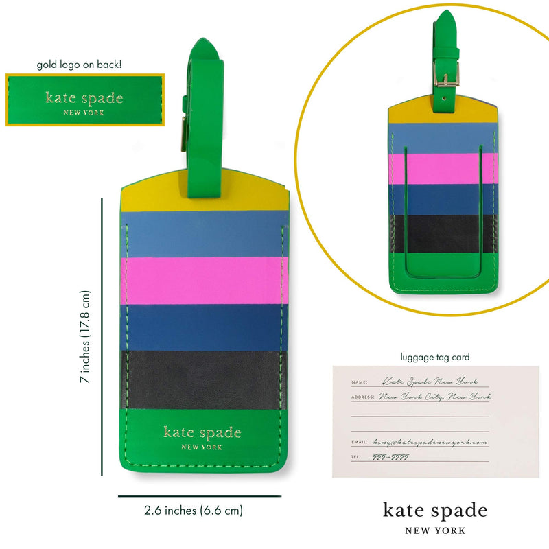 Kate Spade New York Vegan Leather Luggage Tag for Women, Durable Suitcase ID Tag, Enchanted Stripe (Pack of 2) 7 x 2.6 inches (Pack of 2)