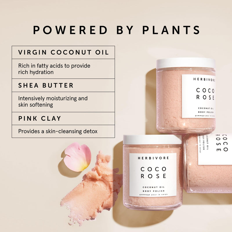 [Australia] - HERBIVORE Coco Rose Exfoliating Body Scrub + In-Shower Moisturizer with Coconut Oil, Shea Butter + Pink Clay for Softer, Smoother Skin | Vegan, Plant-Based, Cruelty-Free 8 Ounce (Pack of 1) 