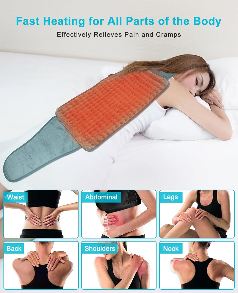 [Australia] - Aasonida Heating Pad for Back Pain, Electric Heating Pad with 6 Heating Options, Heat Pad for Back Neck Shoulder Belly Soft Flannel Surface 