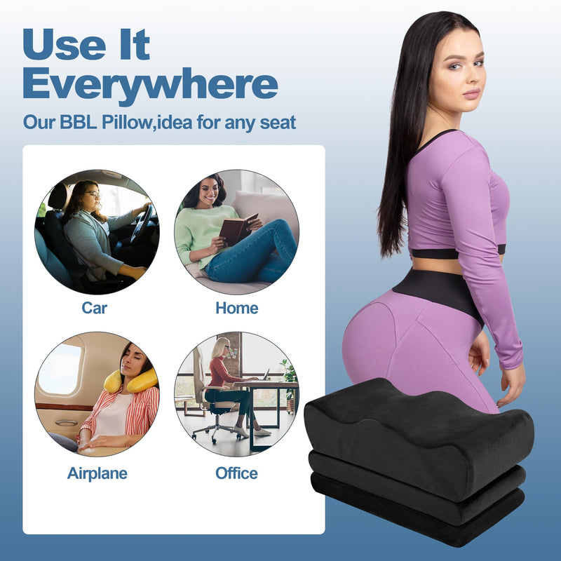 [Australia] - HOMBYS Adjustable Height BBL Pillow After Surgery for Sleeping,High Density Foam BBL Recovery Pillow for Sitting After Surgery, Durable Butt Pillows for Car Seats, Office and Home Chairs (Black) Black 