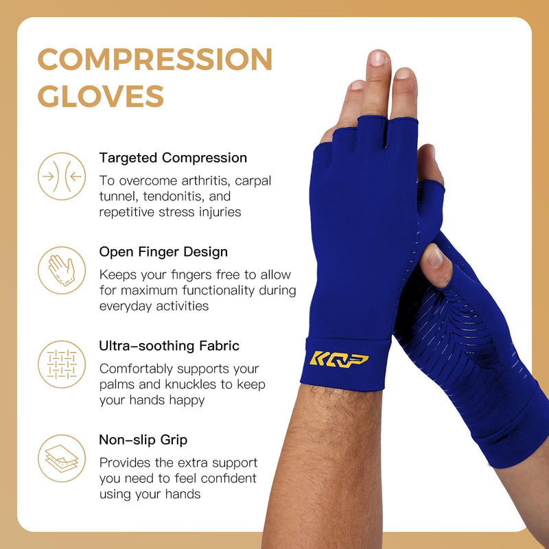 Compression Gloves For Pain Relief,2 Pairs，Copper Infused Arthritis Gloves… Medium 2pairs-half Blue