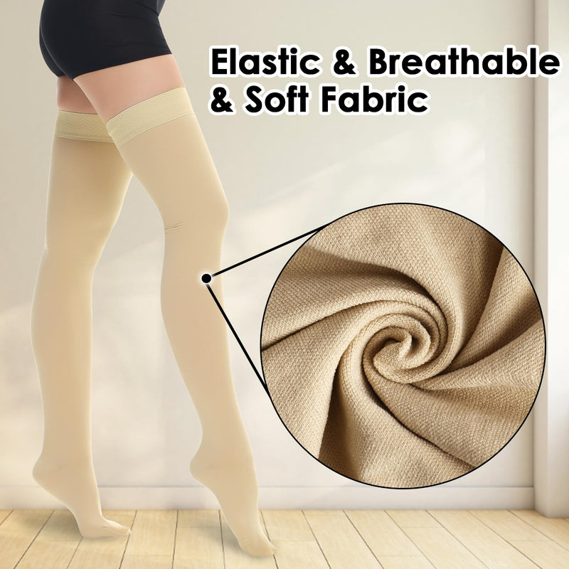 [Australia] - beister 15-20 mmHg Medical Compression Stockings with Dot Silicone Band, Closed Toe Thigh High Graduated Compression Socks for Women Men, Circulation Support Pressure Stockings for Varicose Veins, DVT Beige Large 