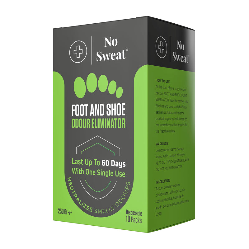 No Sweat Foot And Shoe Odour Eliminator Powder - Lasts Up To 60 With One Single Use - Salty Structure - No Need Mix With Water - Neutralizes Smelly Odours - No Mess -1 Box X10 Sachets