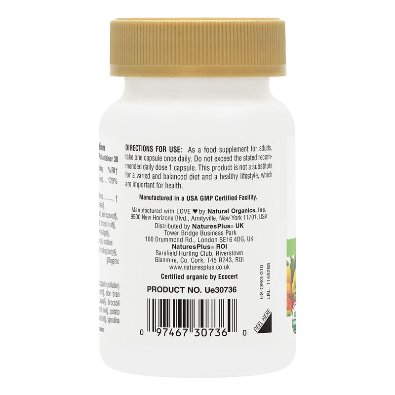 NaturesPlus Source of Life Garden Iron - 18 mg Organic Plant Based Gentle Iron Supplement, Highly Bioavailable - Vegan, Gluten Free, One A Day - 30 Capsules