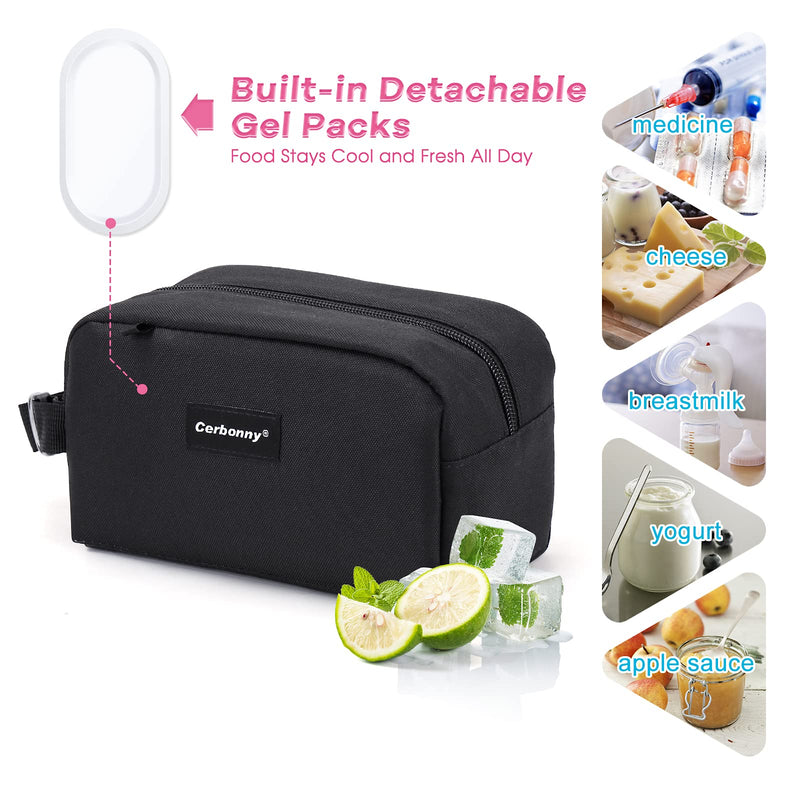 [Australia] - Freezable Lunch Bag,Freezable Snack Bag,Mini Cooler Bag for Travel/Work/School,Small Insulated Bag,Small Cooler Lunch Box with Ice Packs,Insulated Snack Bag,Freezable Snack Box with Handle Buckle black-1 