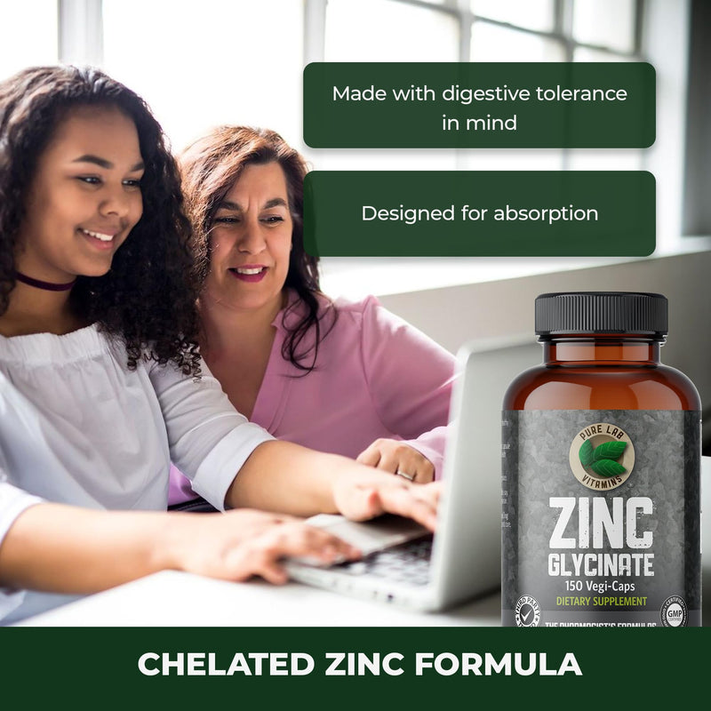 Pure Lab Vitamins Zinc Glycinate – 150 Vegi-caps