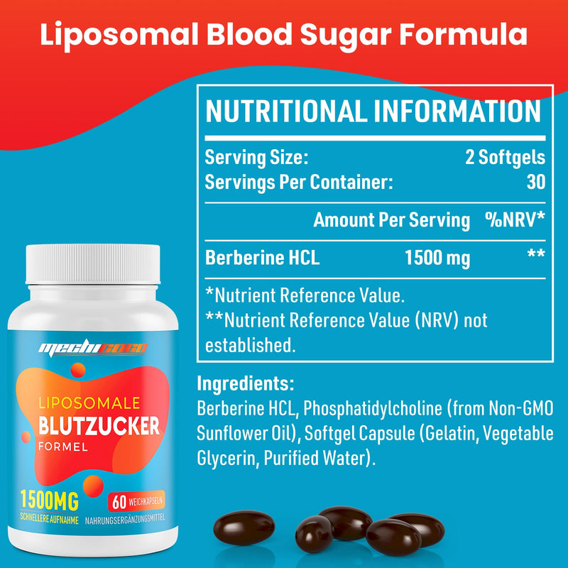 [Australia] - Liposomal Berberine Supplement 1500mg, High Dose Berberine HCL, Antioxidant AMPK Activator, Superior Absorption, Gluten Free, Soy Free, 60 Capsules 60 Pieces (Pack of 1) 