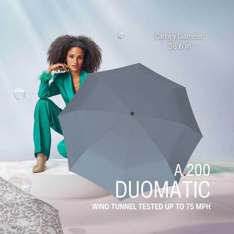 Knirps A.200 UV Sun Umbrella, Automatic Compact, Fog w/Black Coating | 38.5in Canopy, HeatShield UPF 50+, Cuts Heat 40%, Anti-Glare, Automatic Open Close, Windproof to 75mph