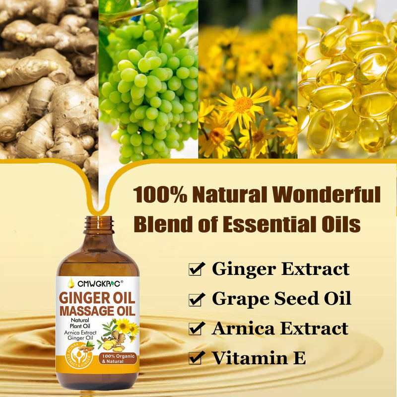 [Australia] - 2 Pack Ginger Oil Lymphatic Drainage Massage,Belly Drainage Ginger Oil-Warming Tired Sore Muscle Ginger Massage Oils With Natural Arnica Extract,Grapeseed Oil,Vitamin E Massage Oil for Massage Therapy 