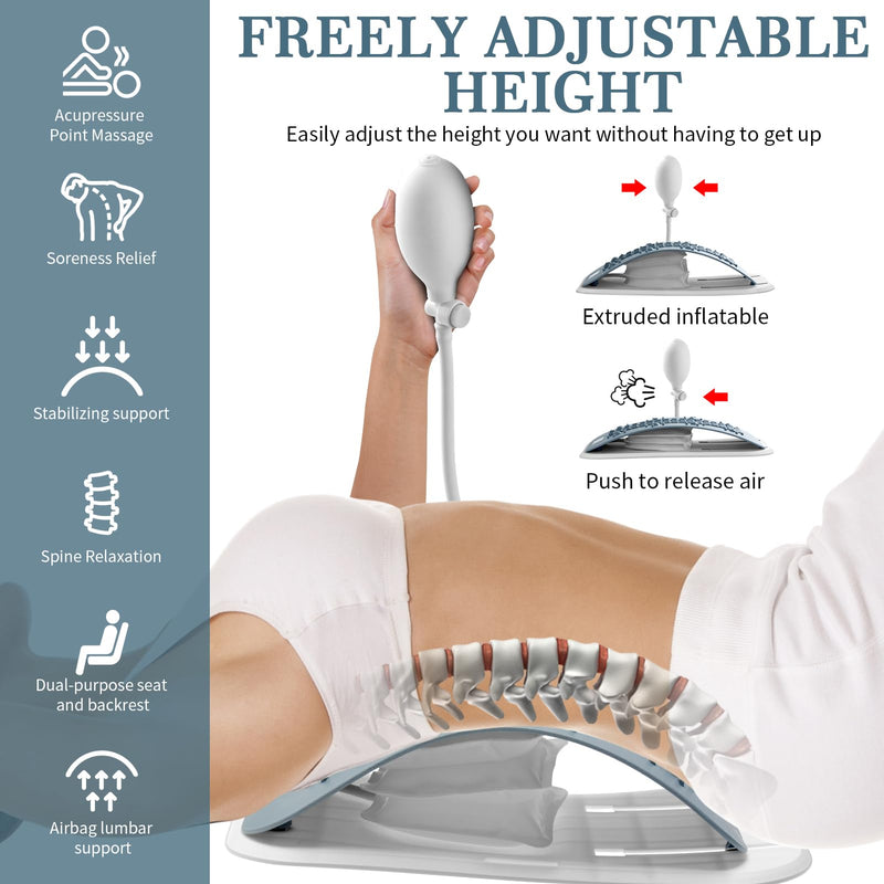 [Australia] - Back Stretcher for Lower Back Pain Relief, Inflatable Regulated Lumbar Support Board, Ergonomic Back Cracker with Acupressure Points, Back Massager for Spinal Decompression and Scoliosis 