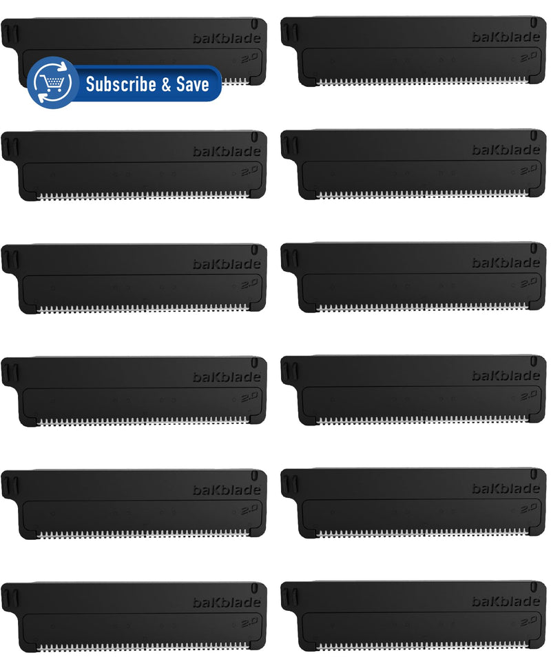 Bakblade 2.0 Back Hair Body Shaver Refill Cartridges 2.0, 2.0 Elite Shavers - Dryglide Technology (12 Razors Included) 12 Count (Pack of 1)