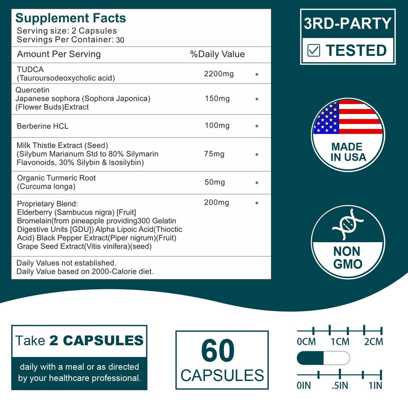 [Australia] - 2200MG TUDCA Supplements - Bile Salts Supplement Complex for Liver Detox & Cleanse, Gallbladder Cleanse, Digestive Health 60 Capsules 