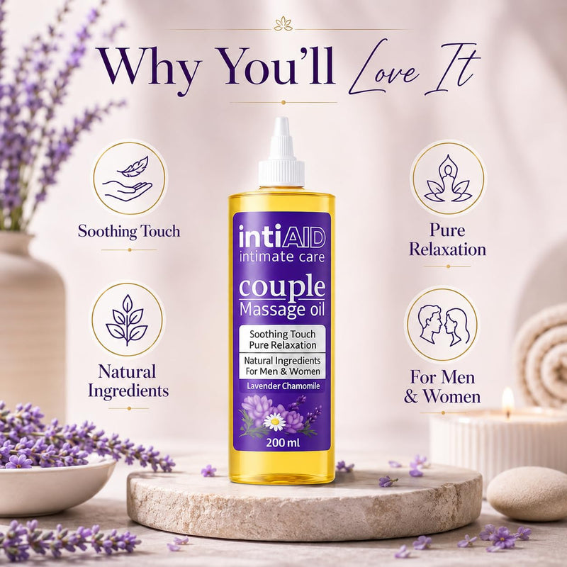 Couple Massage Oil for Date Night & Massage Therapy | Sensual Massage Oil with Lavender & Chamomile | Natural Almond Oil, Jojoba OIl & Vitamin E | 7 Fl Oz Couple Massage Oil
