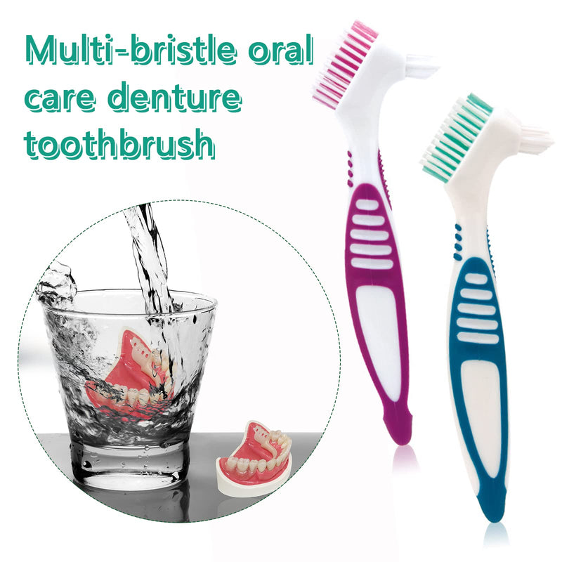 [Australia] - Denture Bath Cup and Brush Set - 2pcs Denture Case with Basket + 2pcs Denture Brush Portable Denture Storage Box Premium Hygiene Brushes for Oral Care 